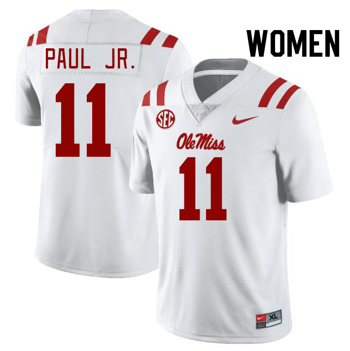 Women #11 Chris Paul Jr. Ole Miss Rebels College Football Jerseys Stitched-White